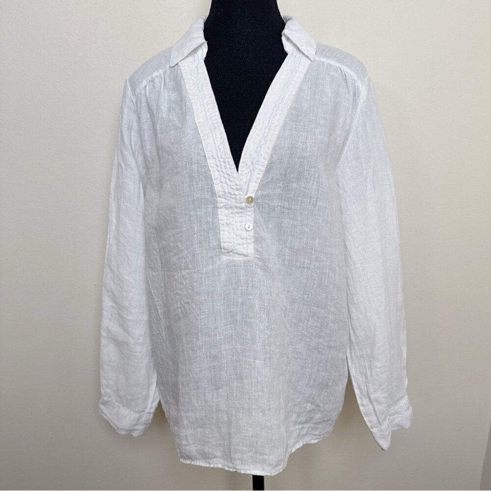 Zara Womens Medium Tunic Linen Collar Ivory Shirt